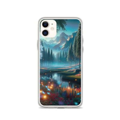 Ätherischer Alpenwald: Digitale Darstellung mit leuchtenden Bäumen und Blumen - iPhone Schutzhülle (durchsichtig) camping xxx yyy zzz iPhone 11