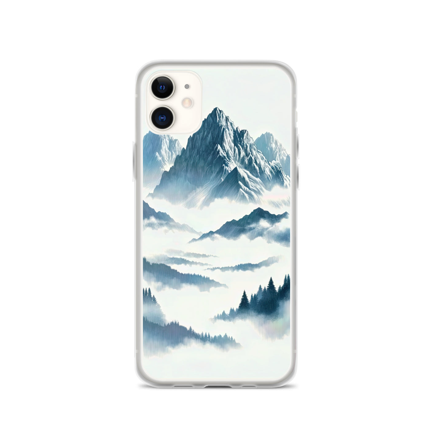 Nebeliger Alpenmorgen-Essenz, verdeckte Täler und Wälder - iPhone Schutzhülle (durchsichtig) berge xxx yyy zzz iPhone 11