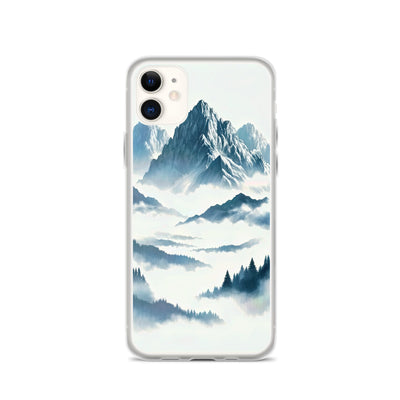 Nebeliger Alpenmorgen-Essenz, verdeckte Täler und Wälder - iPhone Schutzhülle (durchsichtig) berge xxx yyy zzz iPhone 11