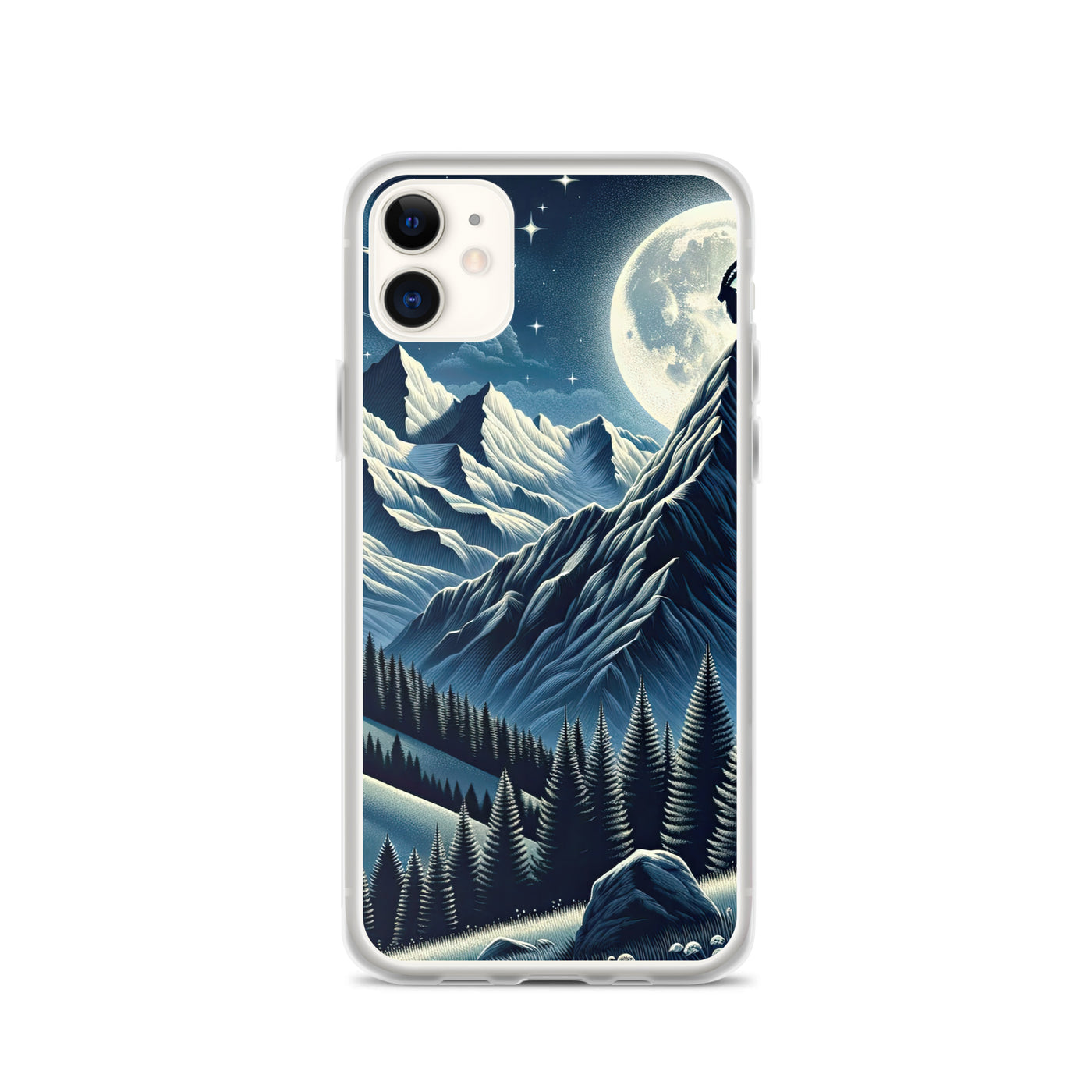 Steinbock in Alpennacht, silberne Berge und Sternenhimmel - iPhone Schutzhülle (durchsichtig) berge xxx yyy zzz iPhone 11
