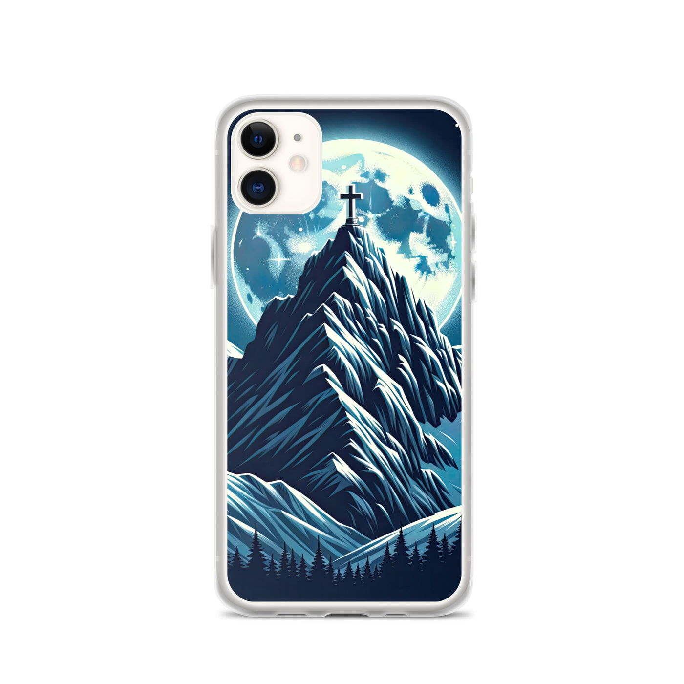 Mondnacht und Gipfelkreuz in den Alpen, glitzernde Schneegipfel - iPhone Schutzhülle (durchsichtig) berge xxx yyy zzz iPhone 11