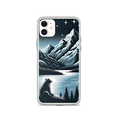 Bär in Alpen-Mondnacht, silberne Berge, schimmernde Seen - iPhone Schutzhülle (durchsichtig) camping xxx yyy zzz iPhone 11
