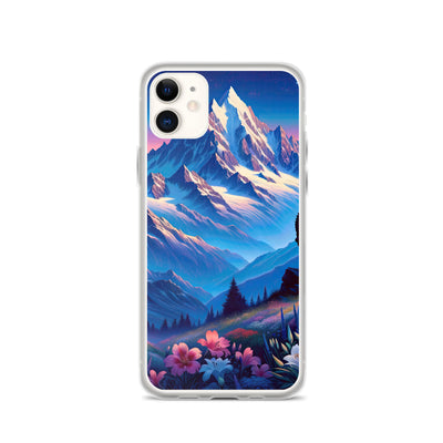 Steinbock bei Dämmerung in den Alpen, sonnengeküsste Schneegipfel - iPhone Schutzhülle (durchsichtig) berge xxx yyy zzz iPhone 11