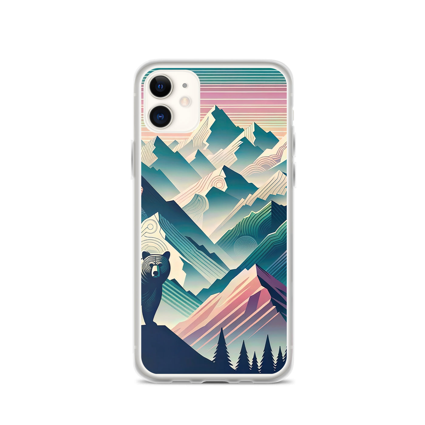 Bär im Panoramablick der Alpen, moderne Kunst-Gebirgsschichten - iPhone Schutzhülle (durchsichtig) camping xxx yyy zzz iPhone 11