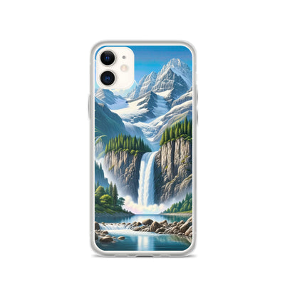 Illustration einer unberührten Alpenkulisse im Hochsommer. Wasserfall und See - iPhone Schutzhülle (durchsichtig) berge xxx yyy zzz iPhone 11