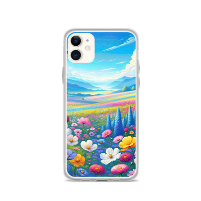 Weitläufiges Blumenfeld unter himmelblauem Himmel, leuchtende Flora - iPhone Schutzhülle (durchsichtig) camping xxx yyy zzz iPhone 11