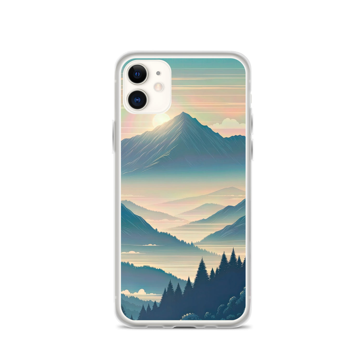 Bergszene bei Morgendämmerung, erste Sonnenstrahlen auf Bergrücken - iPhone Schutzhülle (durchsichtig) berge xxx yyy zzz iPhone 11