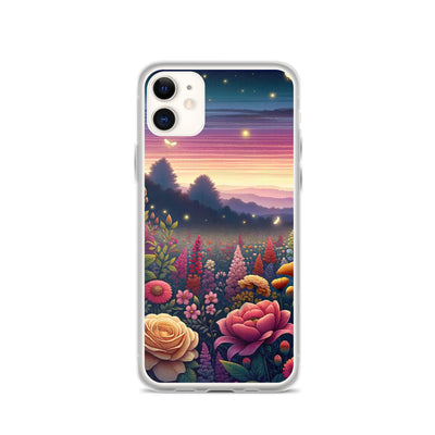 Skurriles Blumenfeld in Dämmerung, farbenfrohe Rosen, Lilien, Ringelblumen - iPhone Schutzhülle (durchsichtig) camping xxx yyy zzz iPhone 11