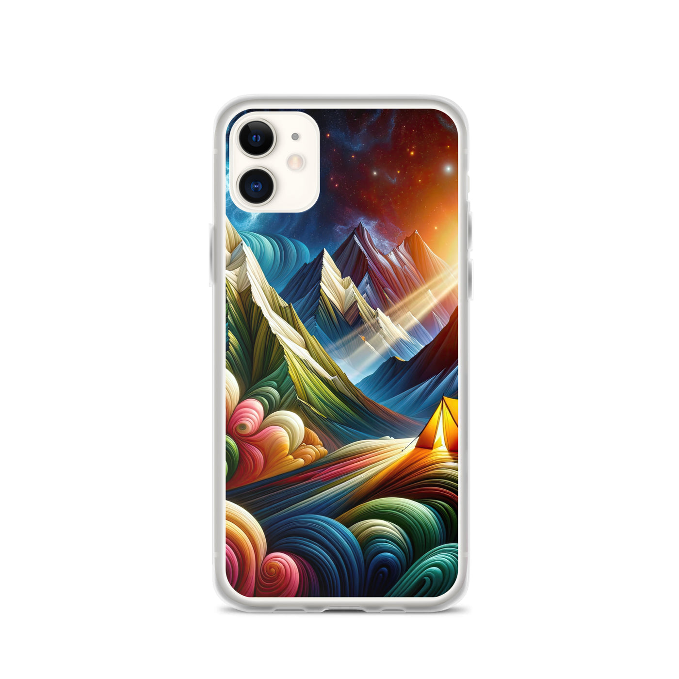 Abstrakte Bergwelt in lebendigen Farben mit Zelt - iPhone Schutzhülle (durchsichtig) camping xxx yyy zzz iPhone 11