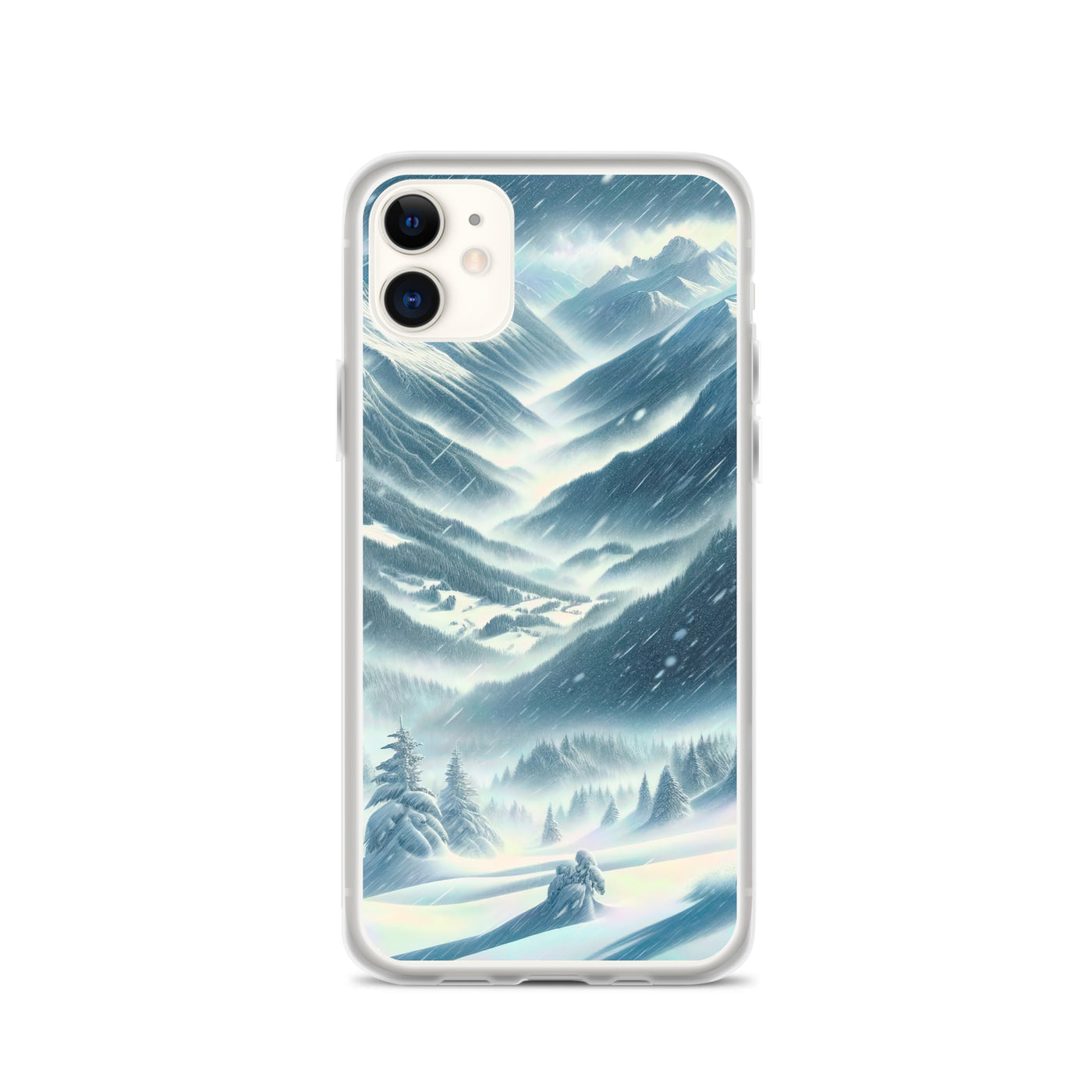 Alpine Wildnis im Wintersturm mit Skifahrer, verschneite Landschaft - iPhone Schutzhülle (durchsichtig) klettern ski xxx yyy zzz iPhone 11