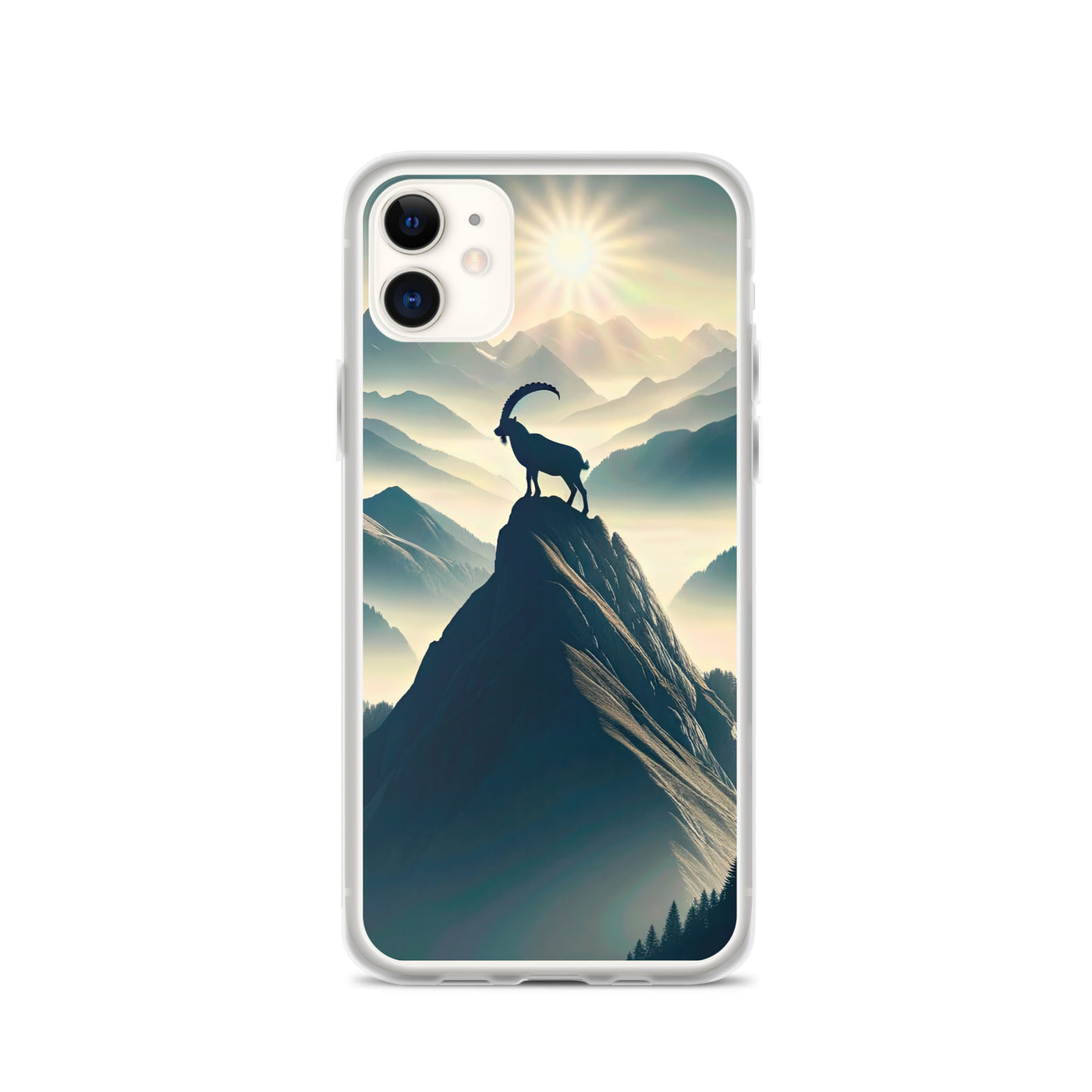 Morgendlicher Steinbock auf Alpengipfel, steile Berghänge - iPhone Schutzhülle (durchsichtig) berge xxx yyy zzz iPhone 11