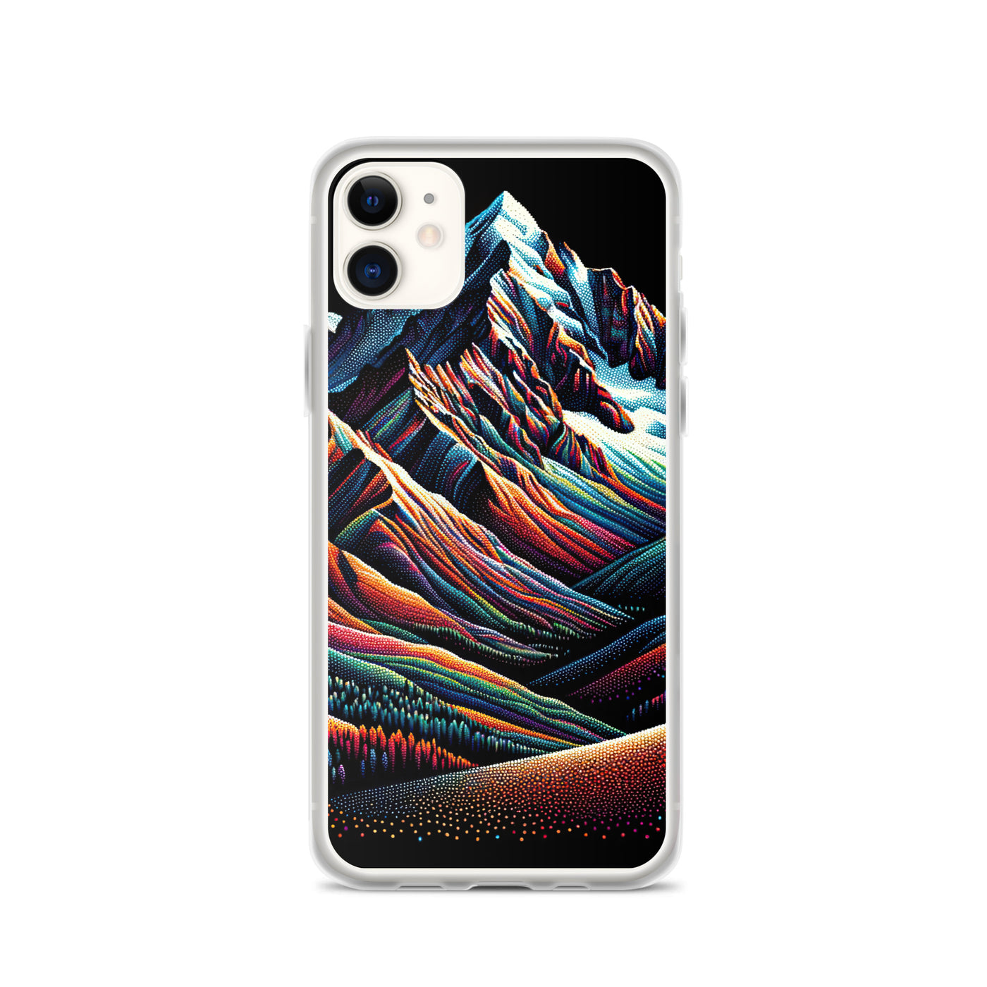 Pointillistische Darstellung der Alpen, Farbpunkte formen die Landschaft - iPhone Schutzhülle (durchsichtig) berge xxx yyy zzz iPhone 11