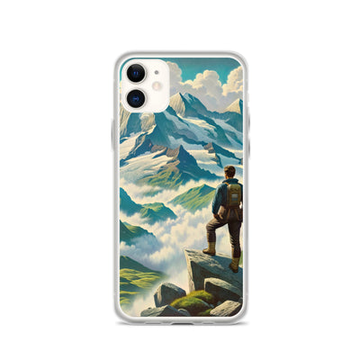 Panoramablick der Alpen mit Wanderer auf einem Hügel und schroffen Gipfeln - iPhone Schutzhülle (durchsichtig) wandern xxx yyy zzz iPhone 11