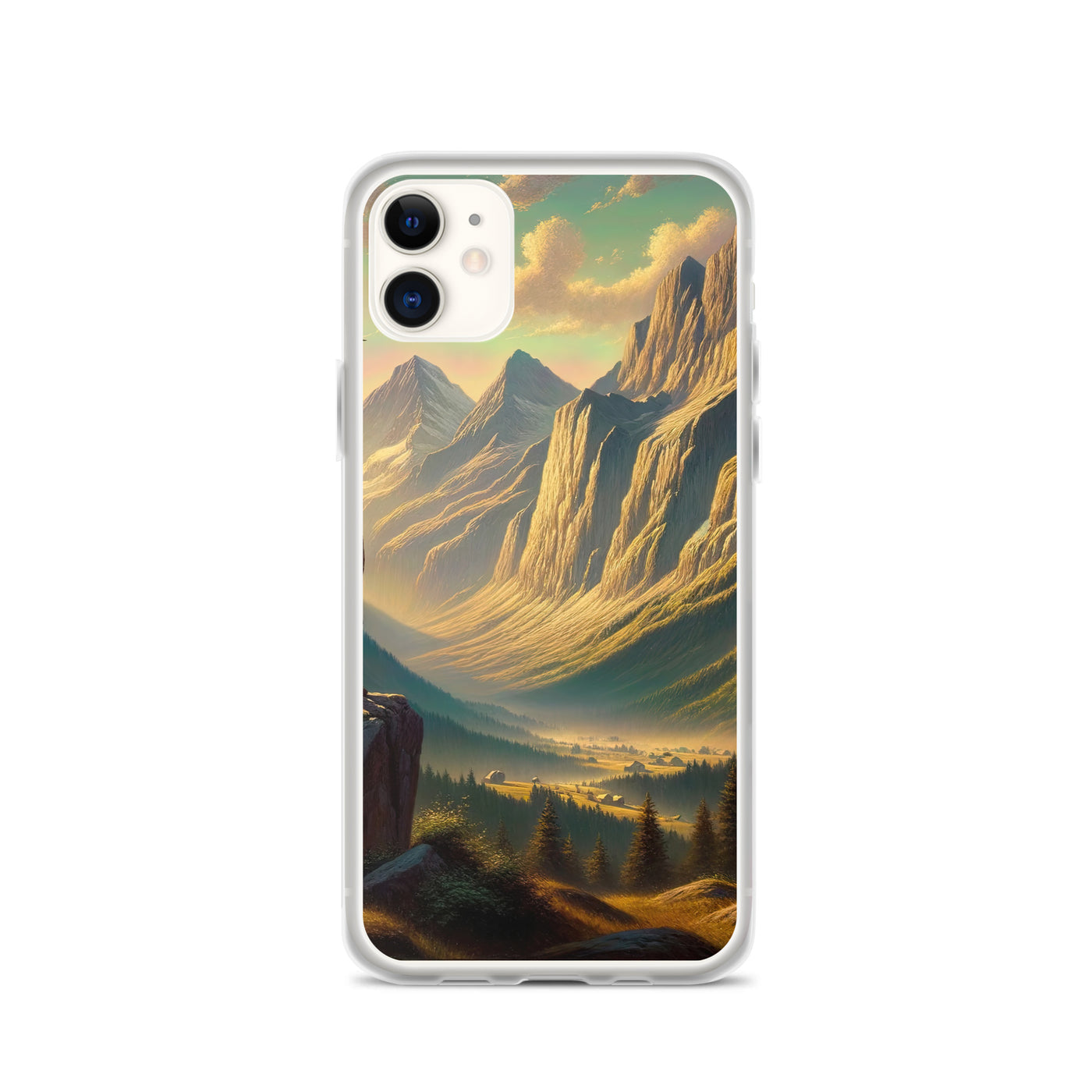 Ölgemälde eines Schweizer Wanderers in den Alpen bei goldenem Sonnenlicht - iPhone Schutzhülle (durchsichtig) wandern xxx yyy zzz iPhone 11