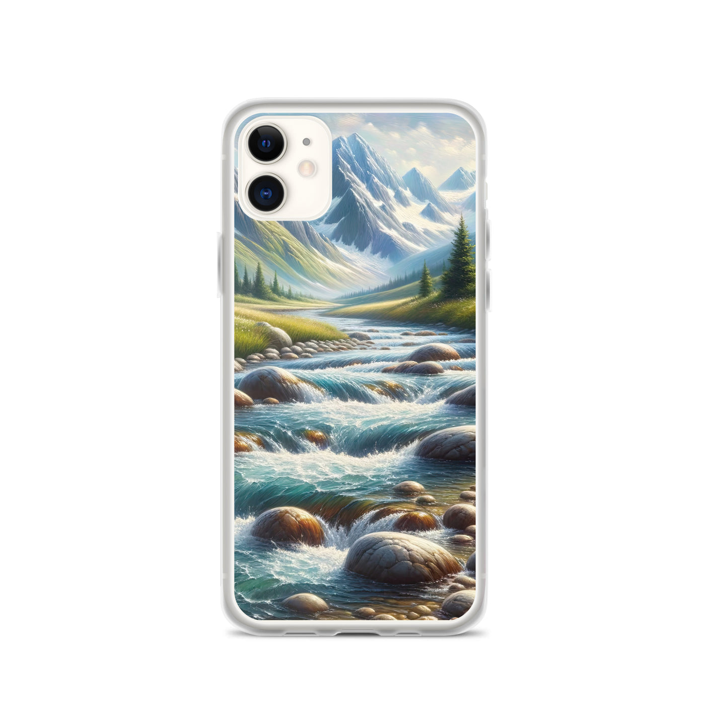 Ölgemälde eines Gebirgsbachs durch felsige Landschaft - iPhone Schutzhülle (durchsichtig) berge xxx yyy zzz iPhone 11