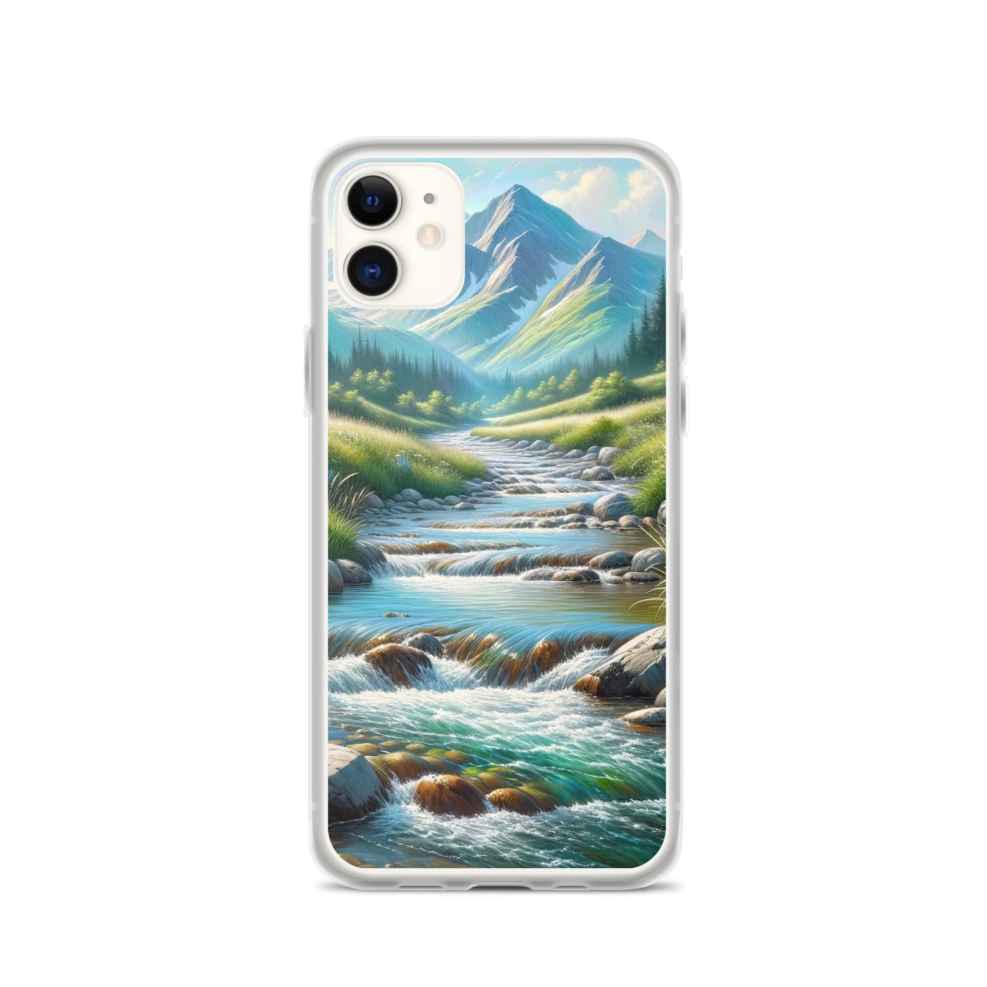 Sanfter Gebirgsbach in Ölgemälde, klares Wasser über glatten Felsen - iPhone Schutzhülle (durchsichtig) berge xxx yyy zzz iPhone 11