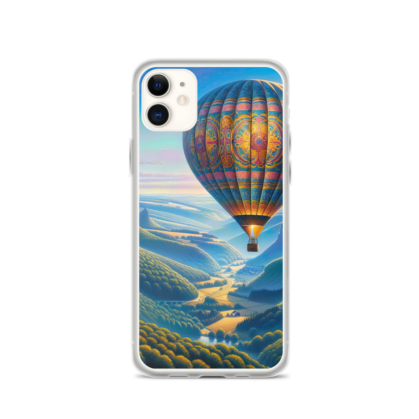 Ölgemälde einer ruhigen Szene mit verziertem Heißluftballon - iPhone Schutzhülle (durchsichtig) berge xxx yyy zzz iPhone 11