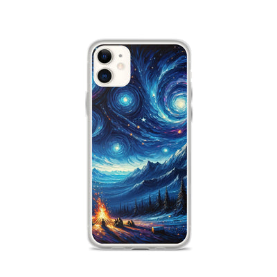 Sternennacht über den Alpen inspiriertes Ölgemälde, mystischer Nachthimmel in Blau - iPhone Schutzhülle (durchsichtig) camping xxx yyy zzz iPhone 11