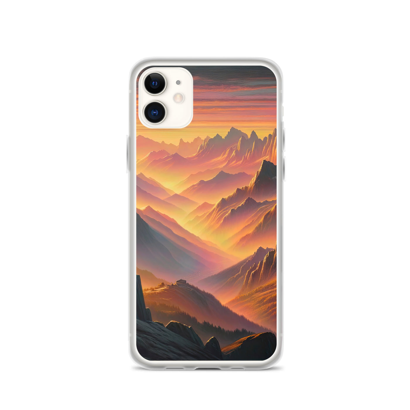 Ölgemälde der Alpen in der goldenen Stunde mit Wanderer, Orange-Rosa Bergpanorama - iPhone Schutzhülle (durchsichtig) wandern xxx yyy zzz iPhone 11