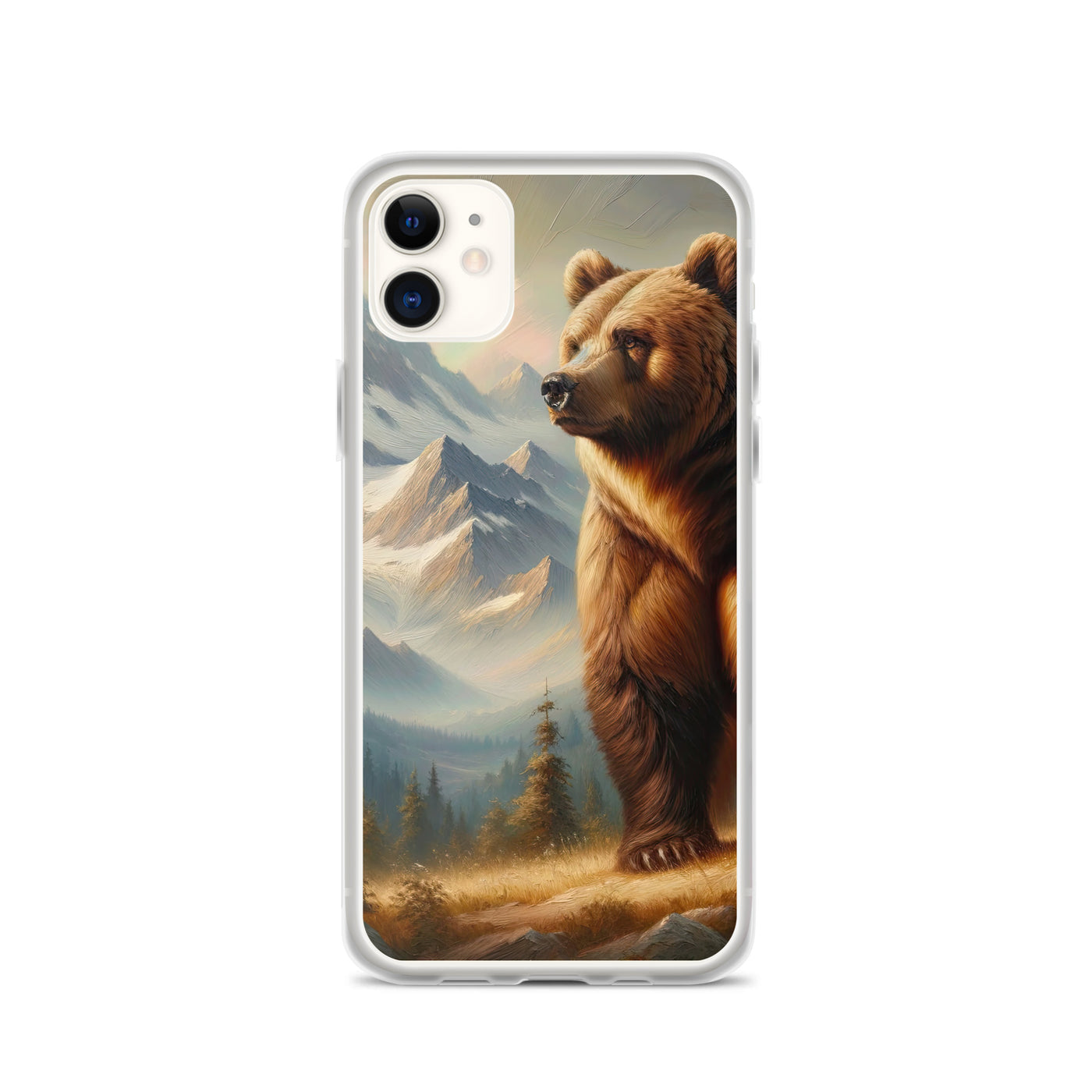 Ölgemälde eines königlichen Bären vor der majestätischen Alpenkulisse - iPhone Schutzhülle (durchsichtig) camping xxx yyy zzz iPhone 11