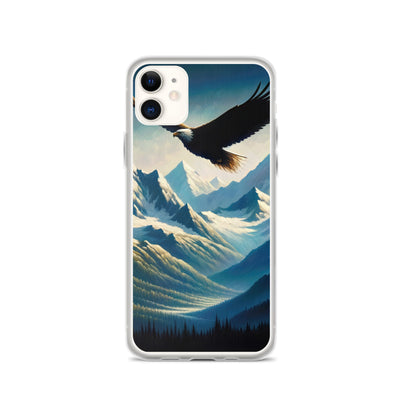 Ölgemälde eines Adlers vor schneebedeckten Bergsilhouetten - iPhone Schutzhülle (durchsichtig) berge xxx yyy zzz iPhone 11