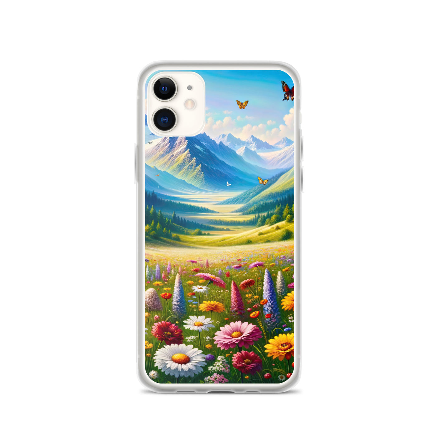 Ölgemälde einer ruhigen Almwiese, Oase mit bunter Wildblumenpracht - iPhone Schutzhülle (durchsichtig) camping xxx yyy zzz iPhone 11