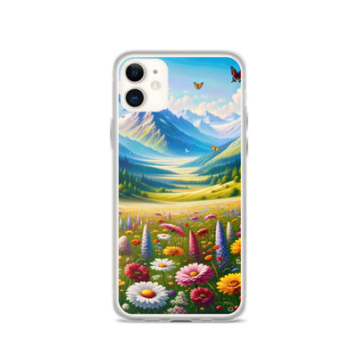 Ölgemälde einer ruhigen Almwiese, Oase mit bunter Wildblumenpracht - iPhone Schutzhülle (durchsichtig) camping xxx yyy zzz iPhone 11