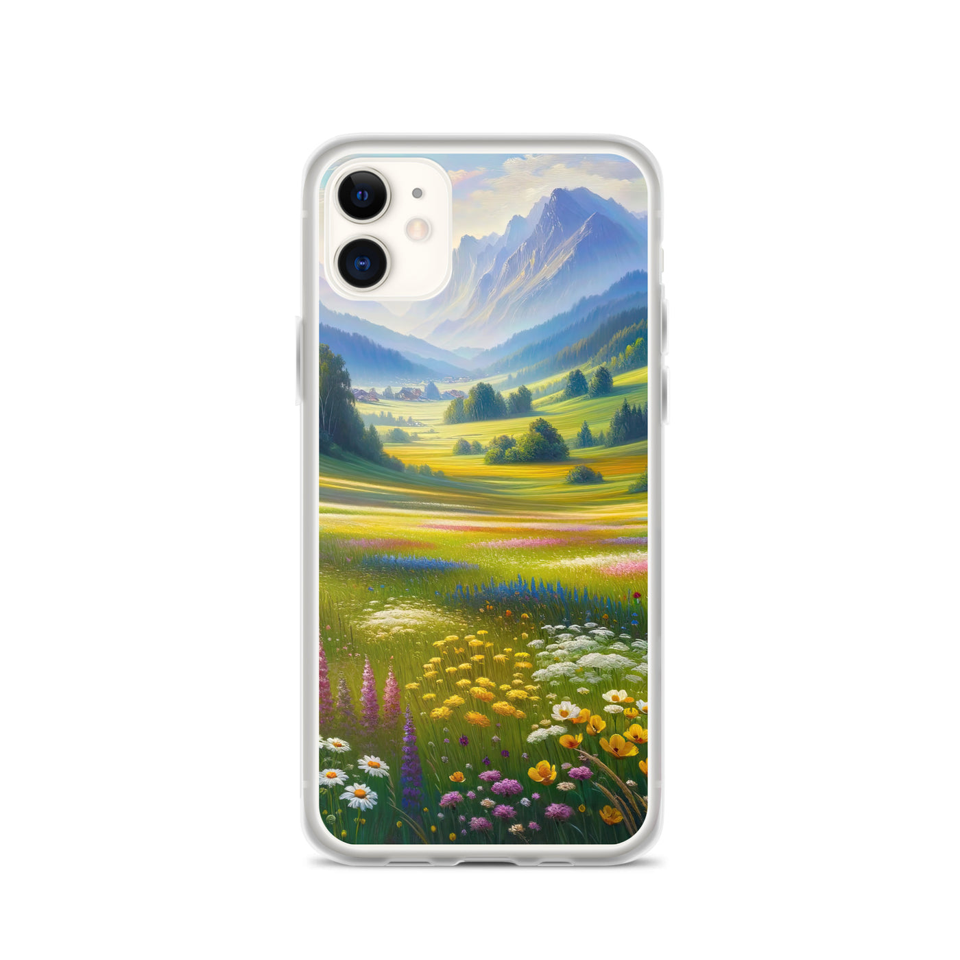 Ölgemälde einer Almwiese, Meer aus Wildblumen in Gelb- und Lilatönen - iPhone Schutzhülle (durchsichtig) berge xxx yyy zzz iPhone 11