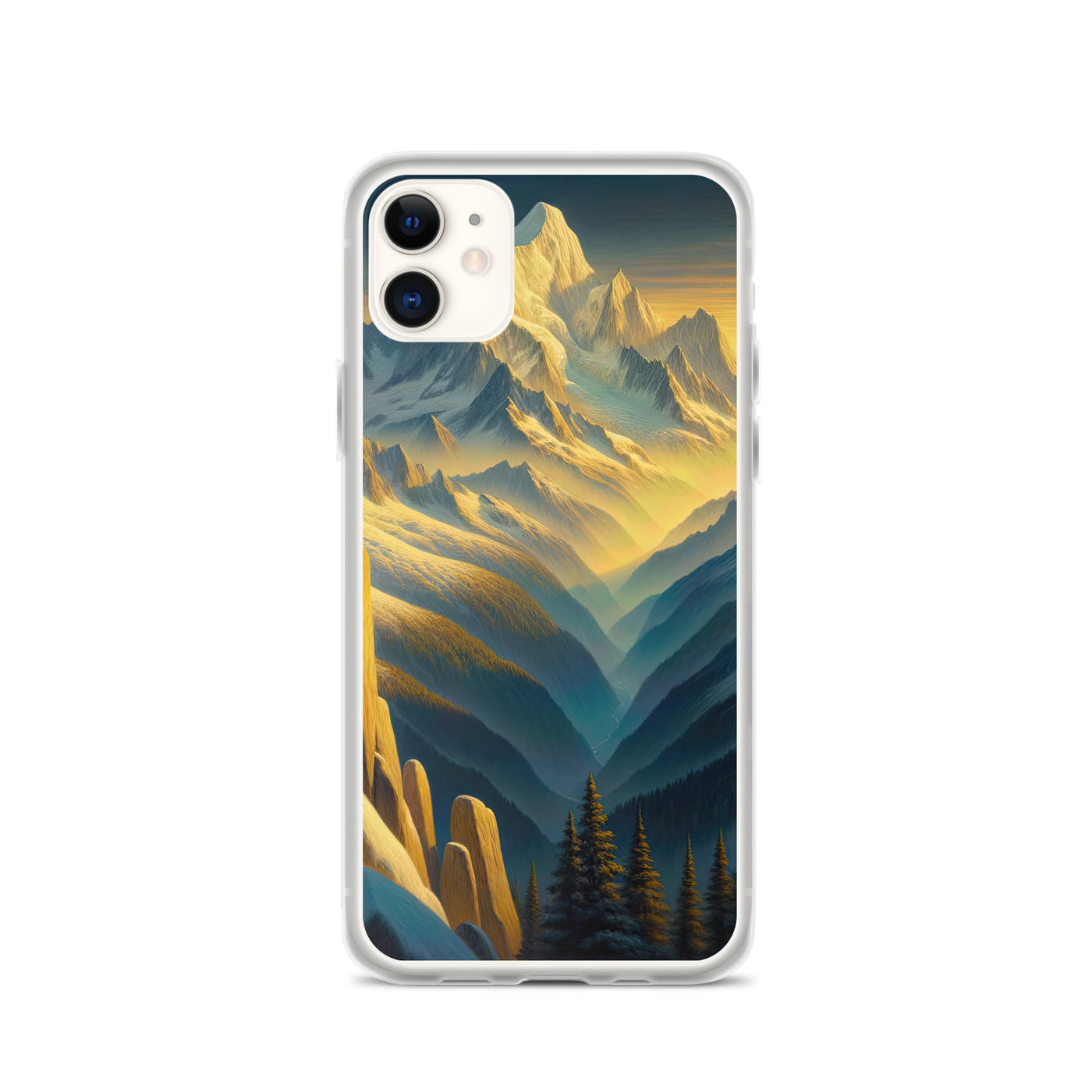Ölgemälde eines Wanderers bei Morgendämmerung auf Alpengipfeln mit goldenem Sonnenlicht - iPhone Schutzhülle (durchsichtig) wandern xxx yyy zzz iPhone 11