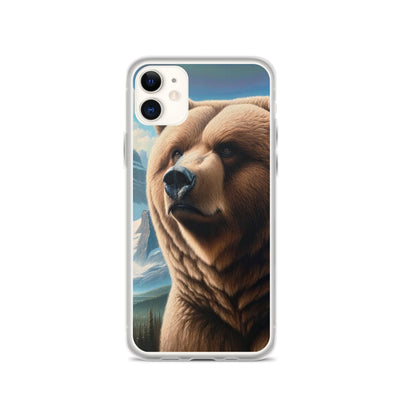 Realistisches Ölgemälde eines männlichen Bären in den Bergen mit Fokus auf Stärke und Schärfe - iPhone Schutzhülle (durchsichtig) camping xxx yyy zzz iPhone 11