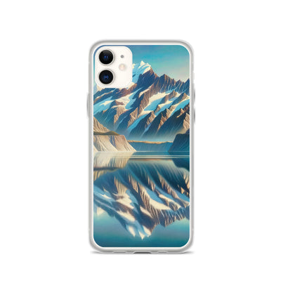 Ölgemälde eines unberührten Sees, der die Bergkette spiegelt - iPhone Schutzhülle (durchsichtig) berge xxx yyy zzz iPhone 11
