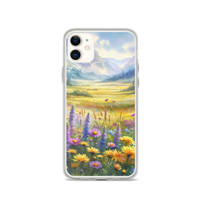 Aquarell einer Almwiese in Ruhe, Wildblumenteppich in Gelb, Lila, Rosa - iPhone Schutzhülle (durchsichtig) berge xxx yyy zzz iPhone 11