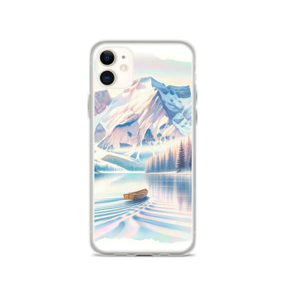 Aquarell eines klaren Alpenmorgens, Boot auf Bergsee in Pastelltönen - iPhone Schutzhülle (durchsichtig) berge xxx yyy zzz iPhone 11