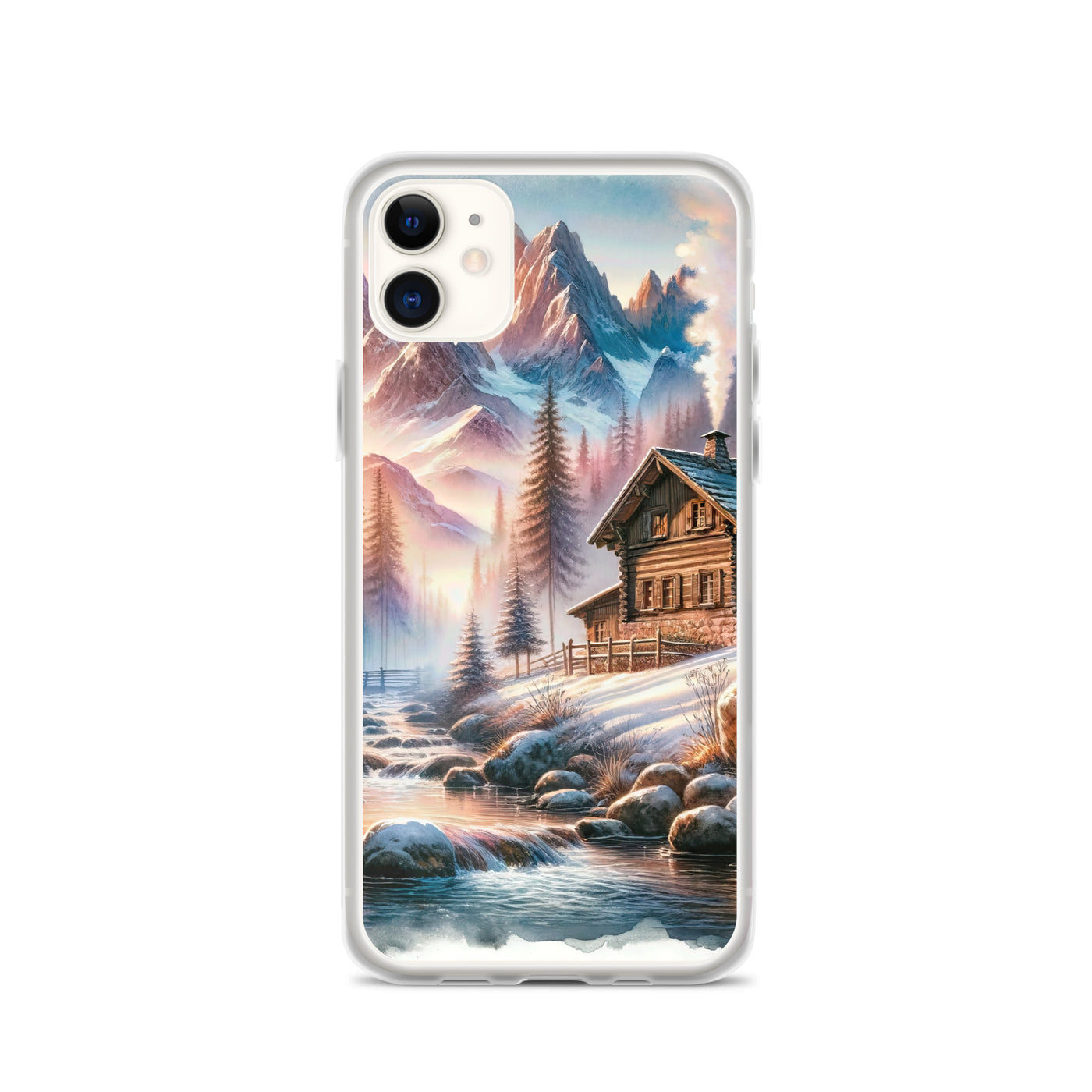 Aquarell einer Alpenszene im Morgengrauen, Haus in den Bergen - iPhone Schutzhülle (durchsichtig) berge xxx yyy zzz iPhone 11