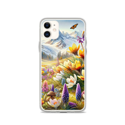 Aquarell einer ruhigen Almwiese, farbenfrohe Bergblumen in den Alpen - iPhone Schutzhülle (durchsichtig) berge xxx yyy zzz iPhone 11