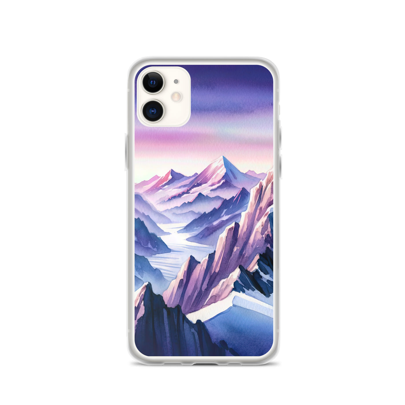Aquarell eines Bergsteigers auf einem Alpengipfel in der Abenddämmerung - iPhone Schutzhülle (durchsichtig) wandern xxx yyy zzz iPhone 11
