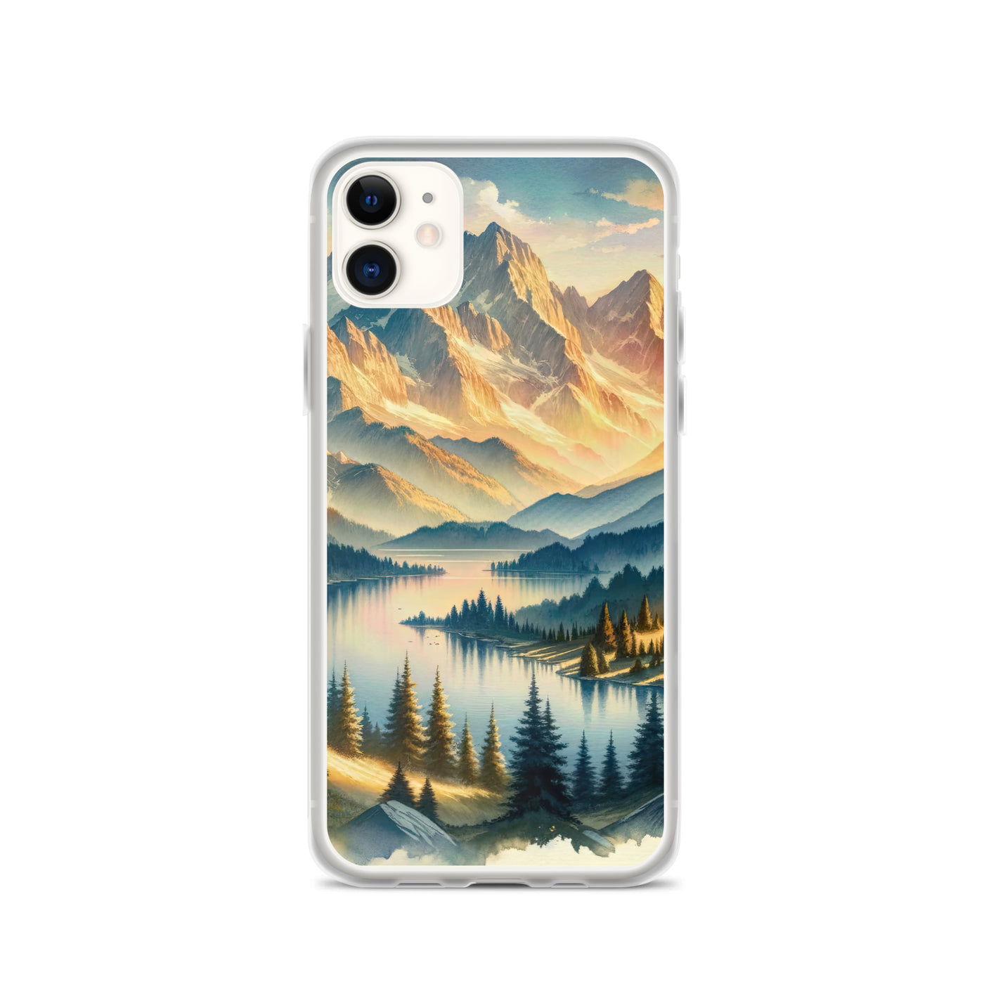Aquarell der Alpenpracht bei Sonnenuntergang, Berge im goldenen Licht - iPhone Schutzhülle (durchsichtig) berge xxx yyy zzz iPhone 11