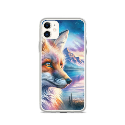 Aquarellporträt eines Fuchses im Dämmerlicht am Bergsee - iPhone Schutzhülle (durchsichtig) camping xxx yyy zzz iPhone 11
