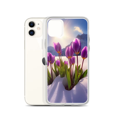 Tulpen im Schnee und in den Bergen - Blumen im Winter - iPhone Schutzhülle (durchsichtig) berge xxx