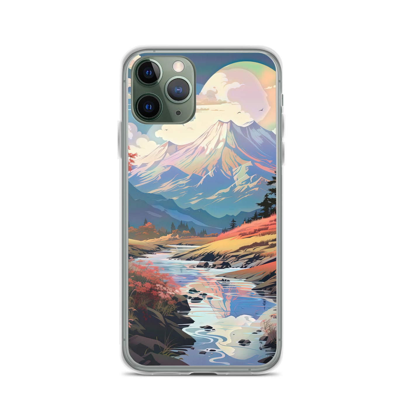 Berge. Fluss und Blumen - Malerei - iPhone Schutzhülle (durchsichtig) berge xxx iPhone 11 Pro
