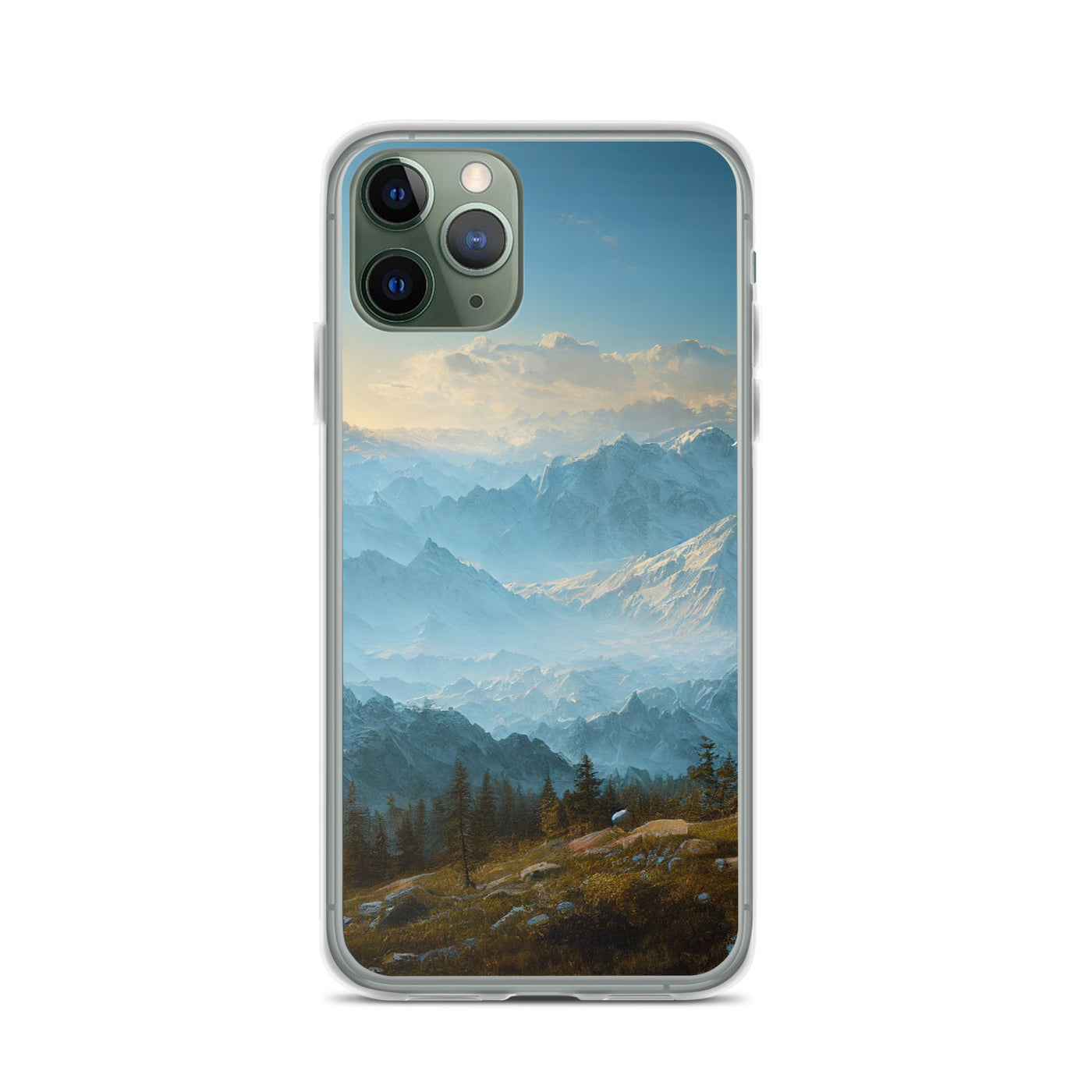 Schöne Berge mit Nebel bedeckt - Ölmalerei - iPhone Schutzhülle (durchsichtig) berge xxx iPhone 11 Pro