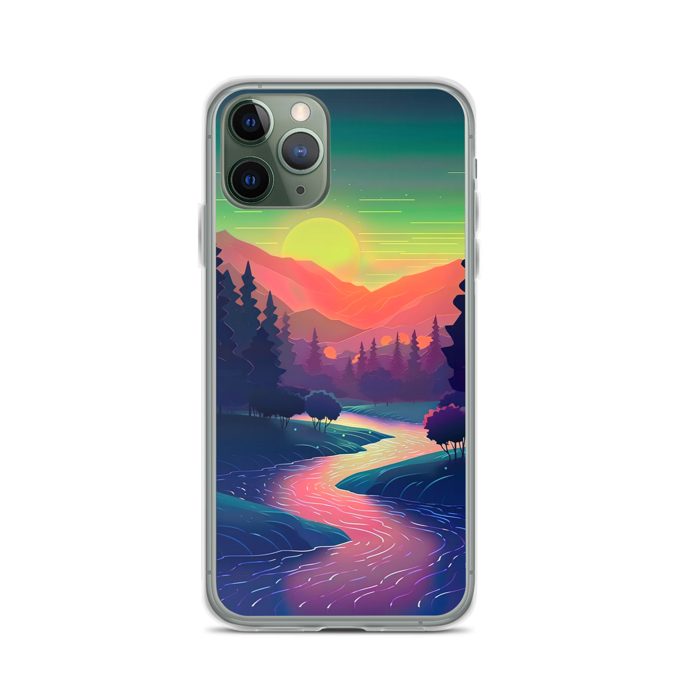 Berge, Fluss, Sonnenuntergang - Malerei - iPhone Schutzhülle (durchsichtig) berge xxx iPhone 11 Pro