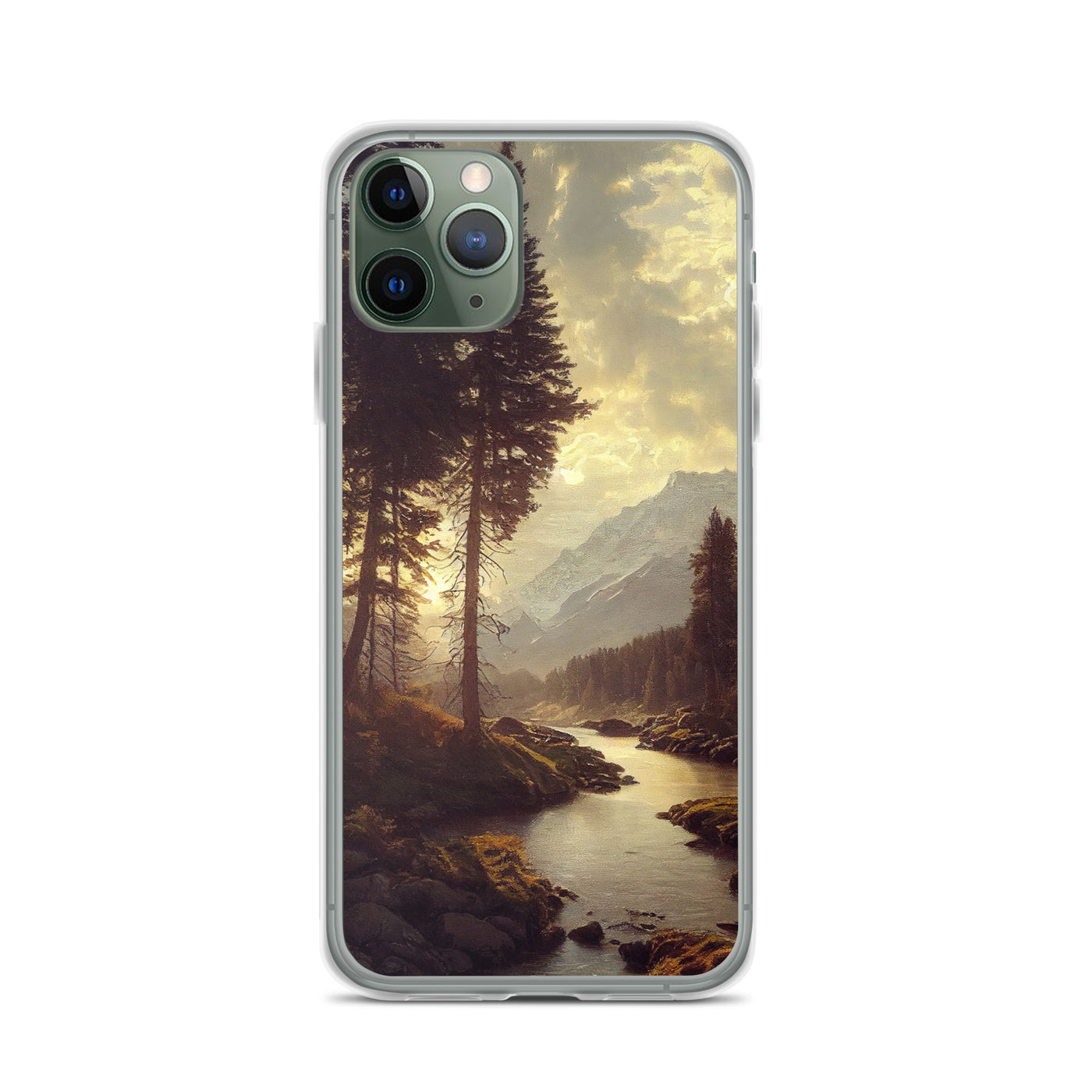 Landschaft mit Bergen, Fluss und Bäumen - Malerei - iPhone Schutzhülle (durchsichtig) berge xxx iPhone 11 Pro
