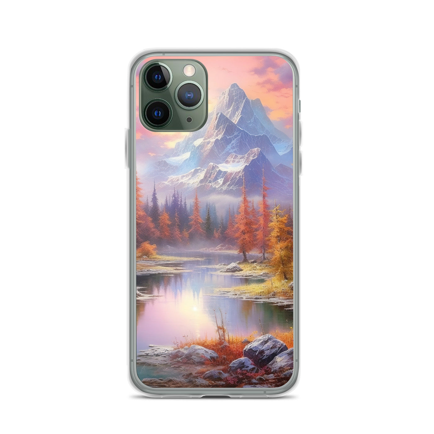 Landschaftsmalerei - Berge, Bäume, Bergsee und Herbstfarben - iPhone Schutzhülle (durchsichtig) berge xxx iPhone 11 Pro