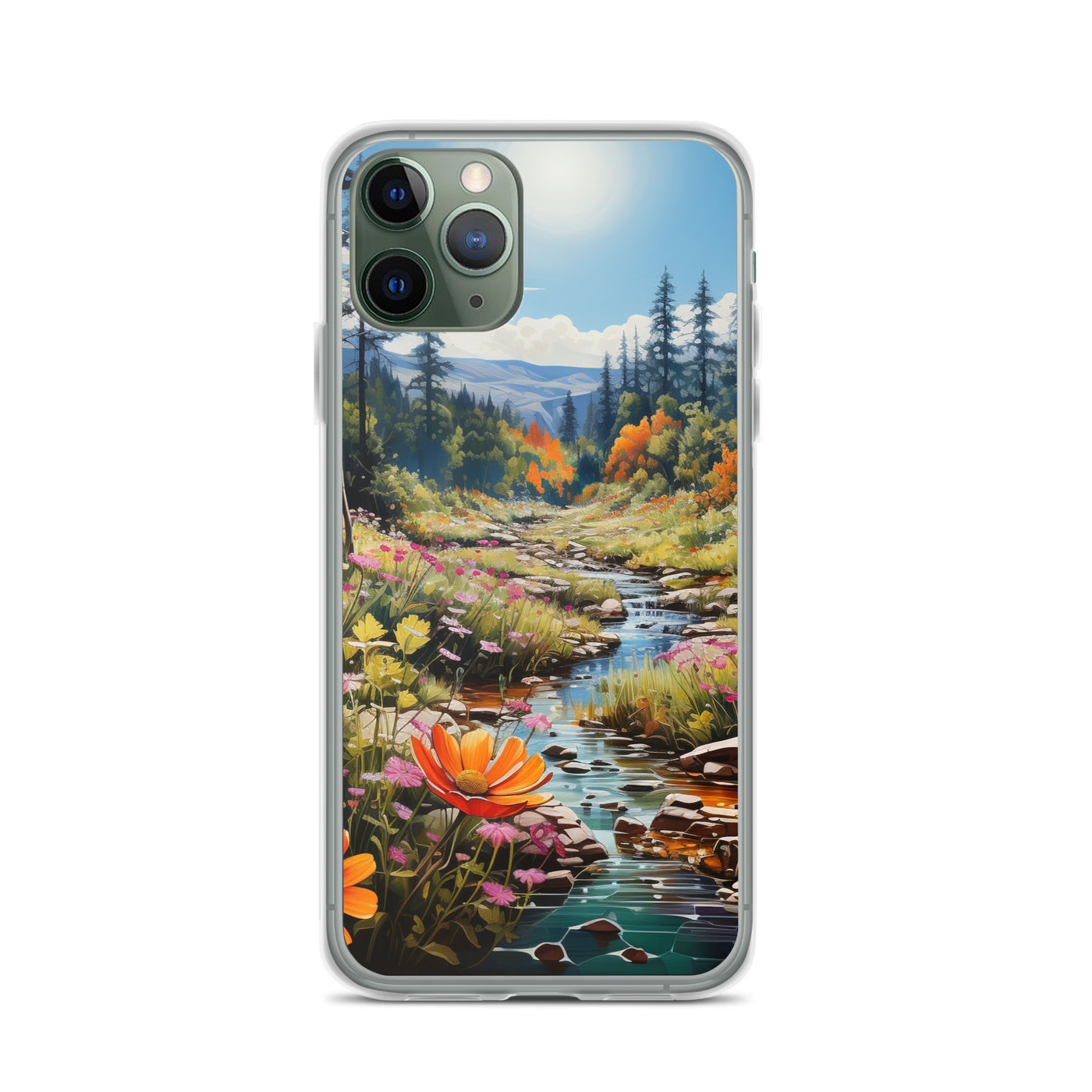 Berge, schöne Blumen und Bach im Wald - iPhone Schutzhülle (durchsichtig) berge xxx iPhone 11 Pro