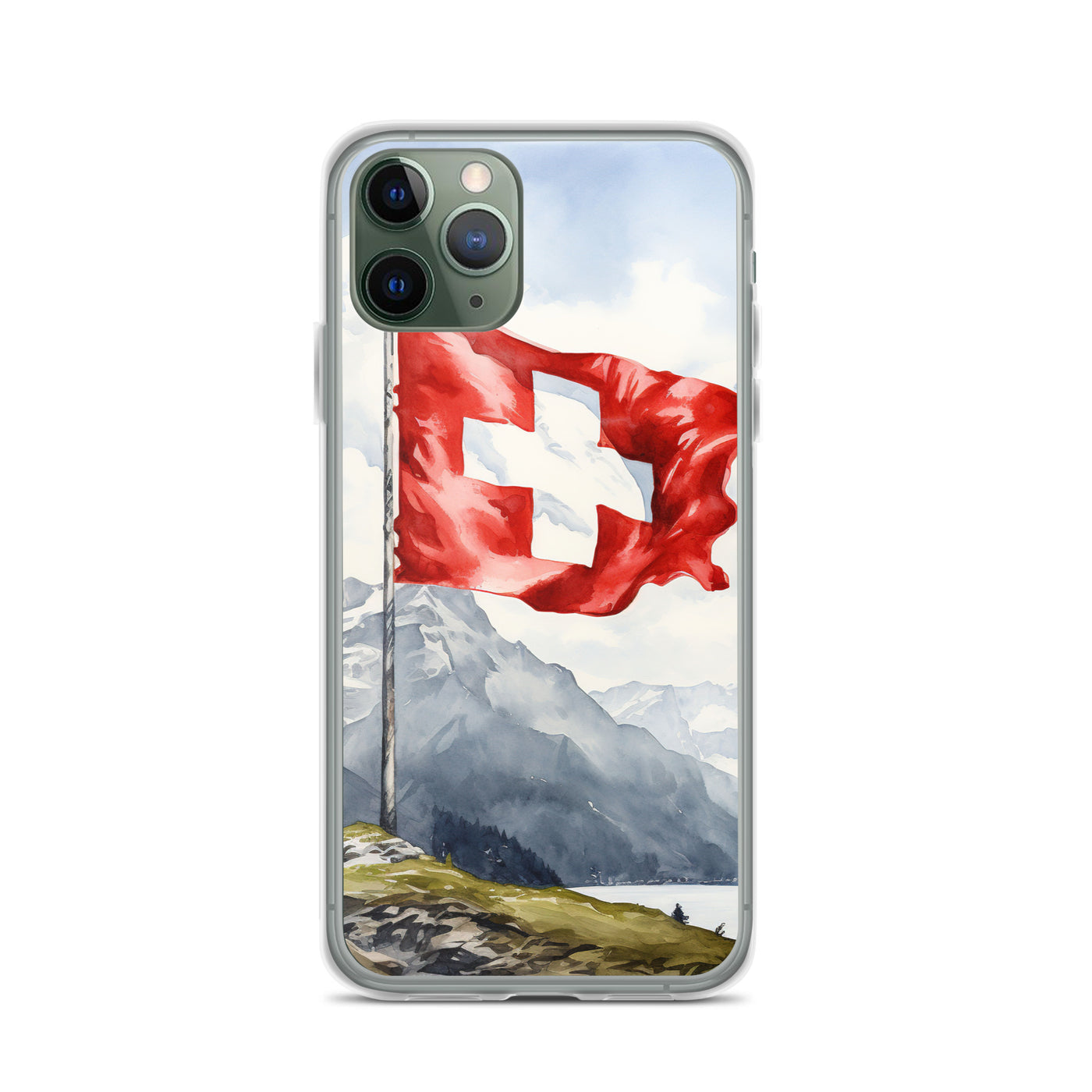 Schweizer Flagge und Berge im Hintergrund - Epische Stimmung - Malerei - iPhone Schutzhülle (durchsichtig) berge xxx iPhone 11 Pro