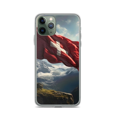 Schweizer Flagge und Berge im Hintergrund - Fotorealistische Malerei - iPhone Schutzhülle (durchsichtig) berge xxx iPhone 11 Pro