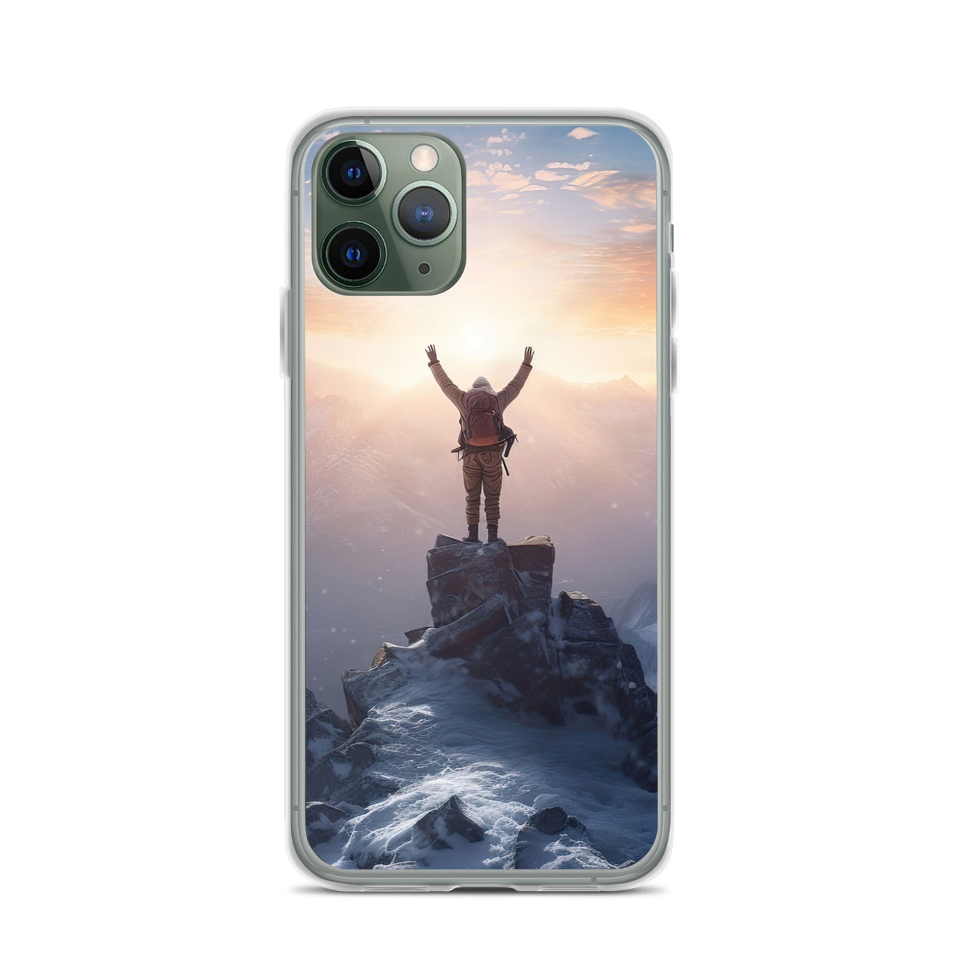 Mann auf der Spitze eines Berges - Landschaftsmalerei - iPhone Schutzhülle (durchsichtig) berge xxx iPhone 11 Pro