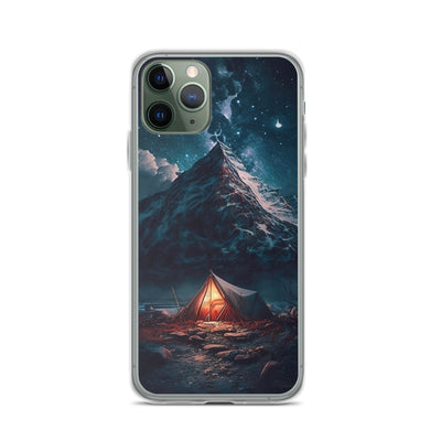 Zelt und Berg in der Nacht - Sterne am Himmel - Landschaftsmalerei - iPhone Schutzhülle (durchsichtig) camping xxx iPhone 11 Pro