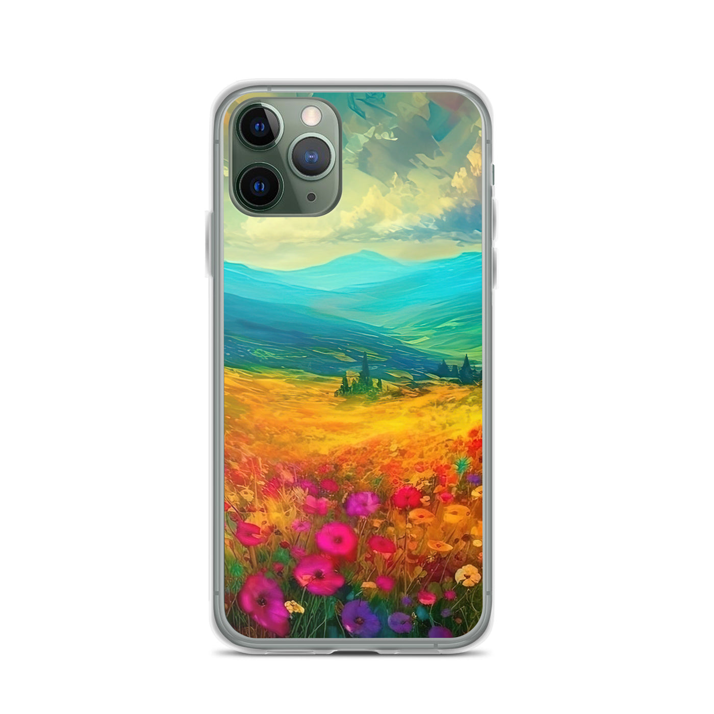 Berglandschaft und schöne farbige Blumen - Malerei - iPhone Schutzhülle (durchsichtig) berge xxx iPhone 11 Pro